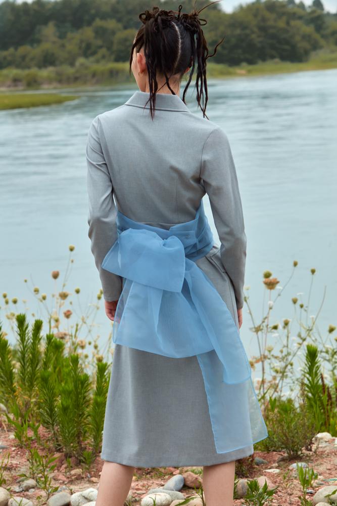 DRESS WITH ORGANZA BELT - BLANCORE