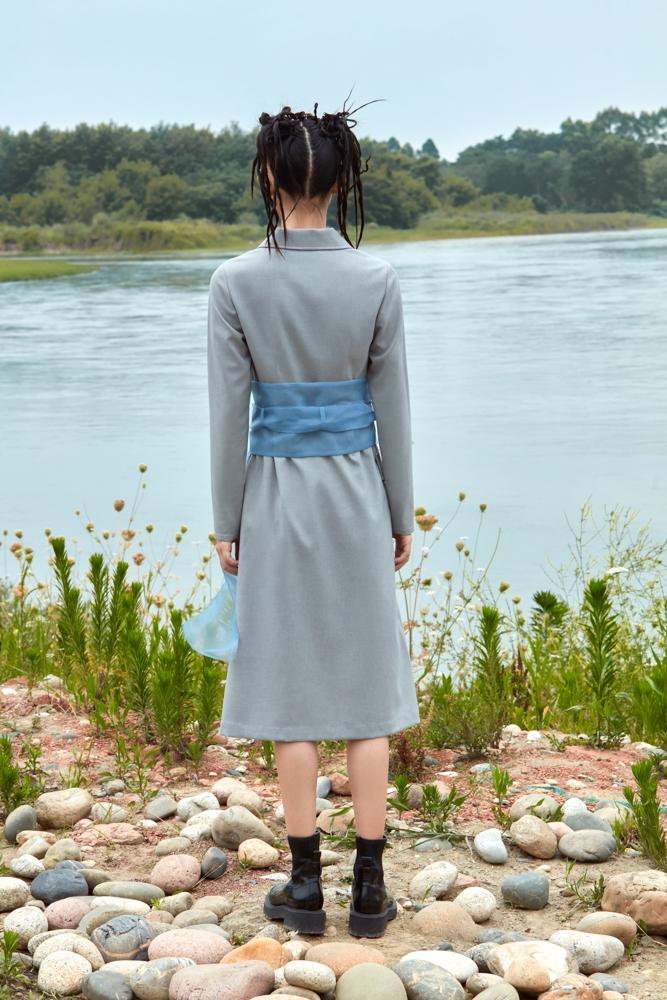DRESS WITH ORGANZA BELT - BLANCORE