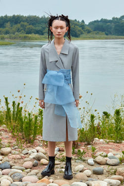 DRESS WITH ORGANZA BELT - BLANCORE