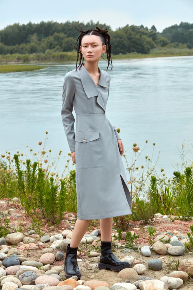 DRESS WITH ORGANZA BELT - BLANCORE