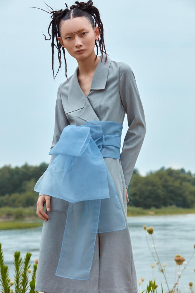 DRESS WITH ORGANZA BELT - BLANCORE