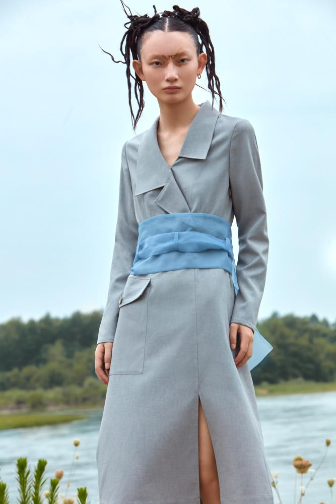 DRESS WITH ORGANZA BELT - BLANCORE