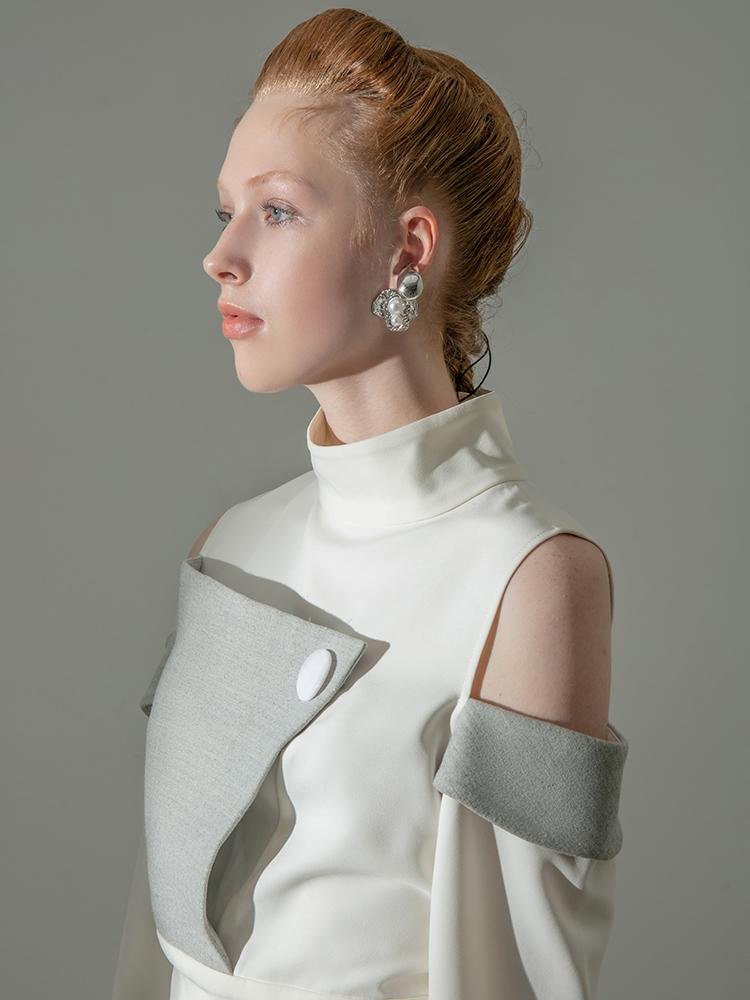 Geometric Standing Collar Top - BLANCORE