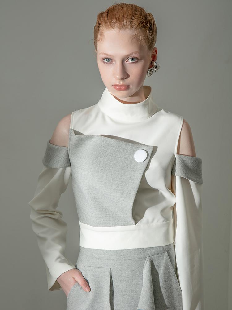 Geometric Standing Collar Top - BLANCORE