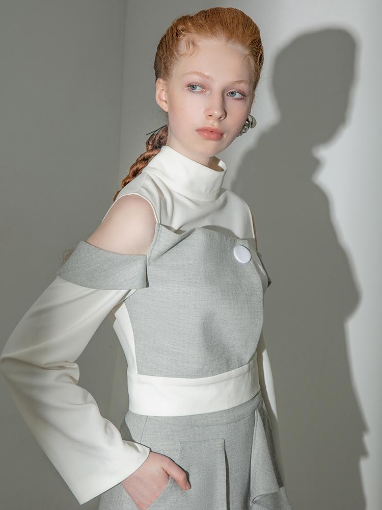 Geometric Standing Collar Top - BLANCORE