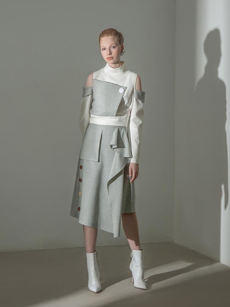 Geometric Standing Collar Top - BLANCORE