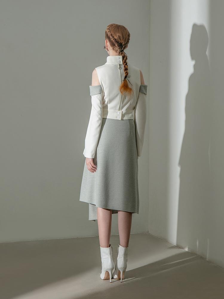 Geometric Standing Collar Top - BLANCORE