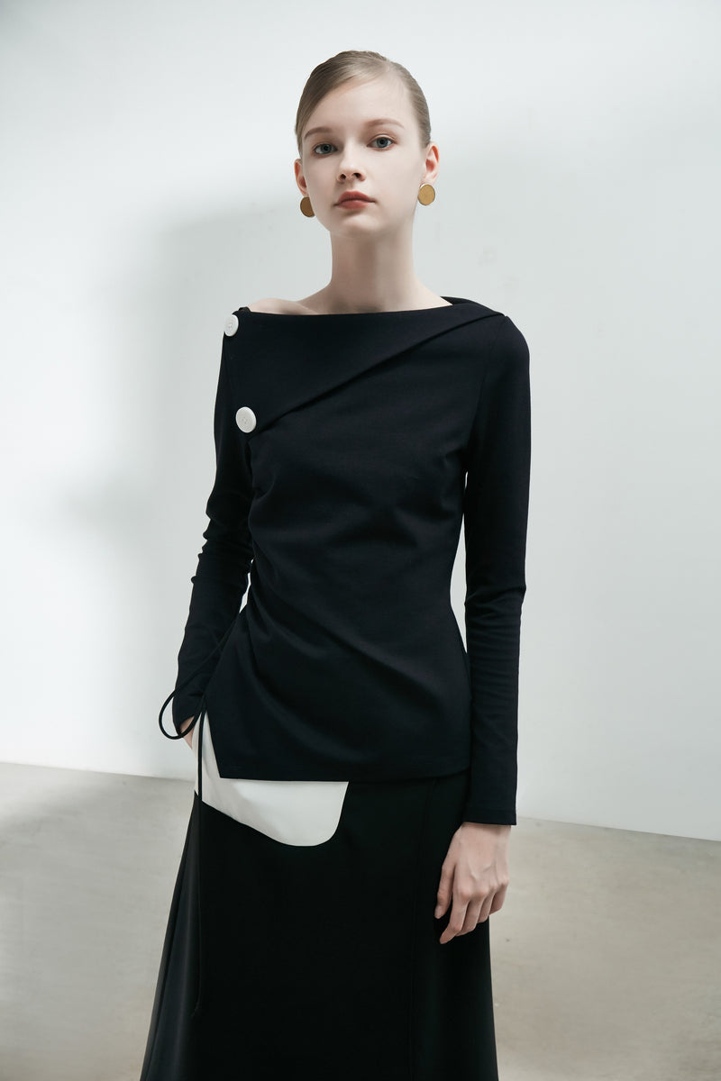 Knit Top with Draped Details - BLANCORE