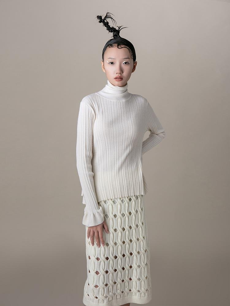 Knit Top With Ruff Sleeve - BLANCORE