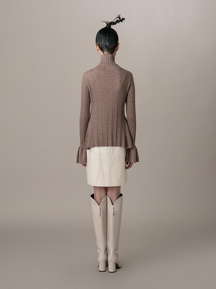 Knit Top With Ruff Sleeve - BLANCORE