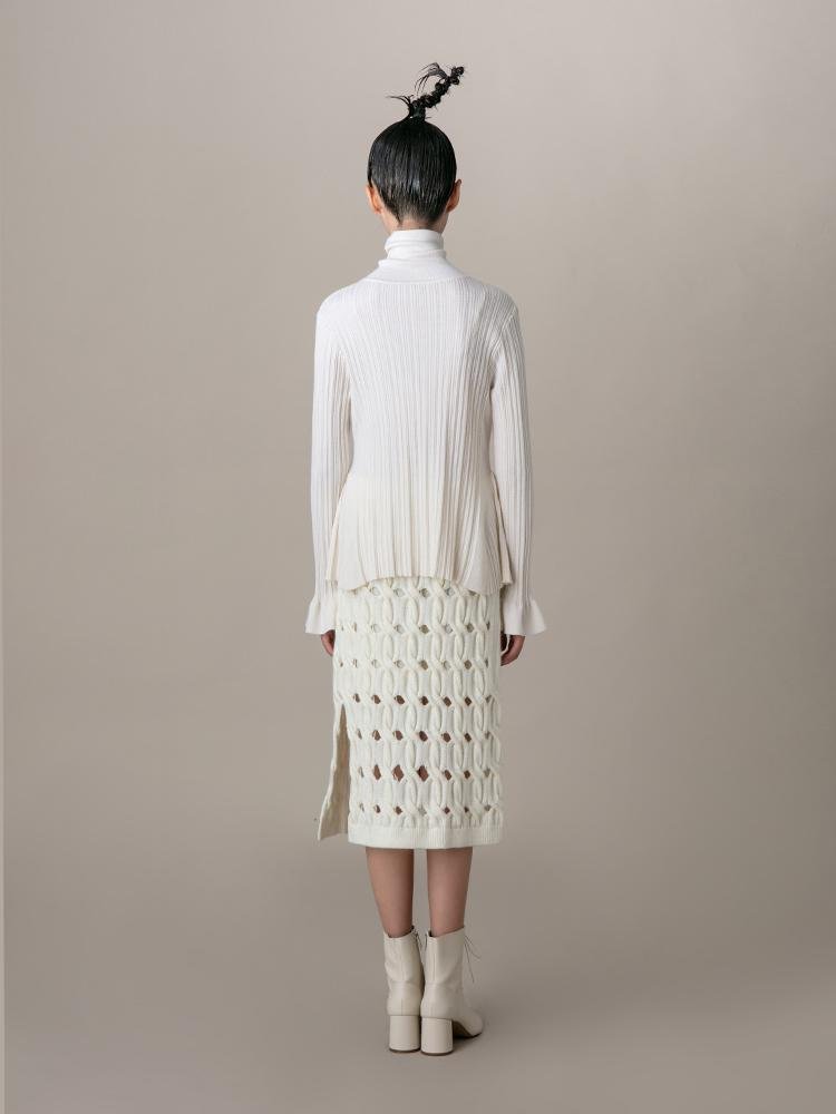 Knit Top With Ruff Sleeve - BLANCORE
