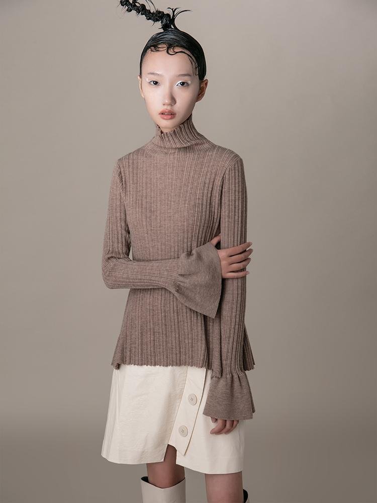 Knit Top With Ruff Sleeve - BLANCORE