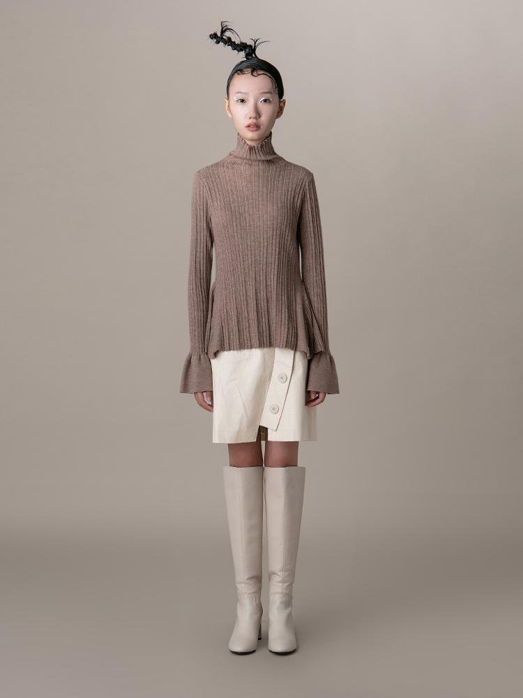 Knit Top With Ruff Sleeve - BLANCORE