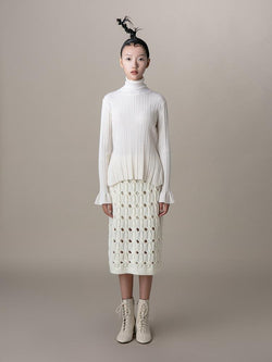 Knit Top With Ruff Sleeve - BLANCORE