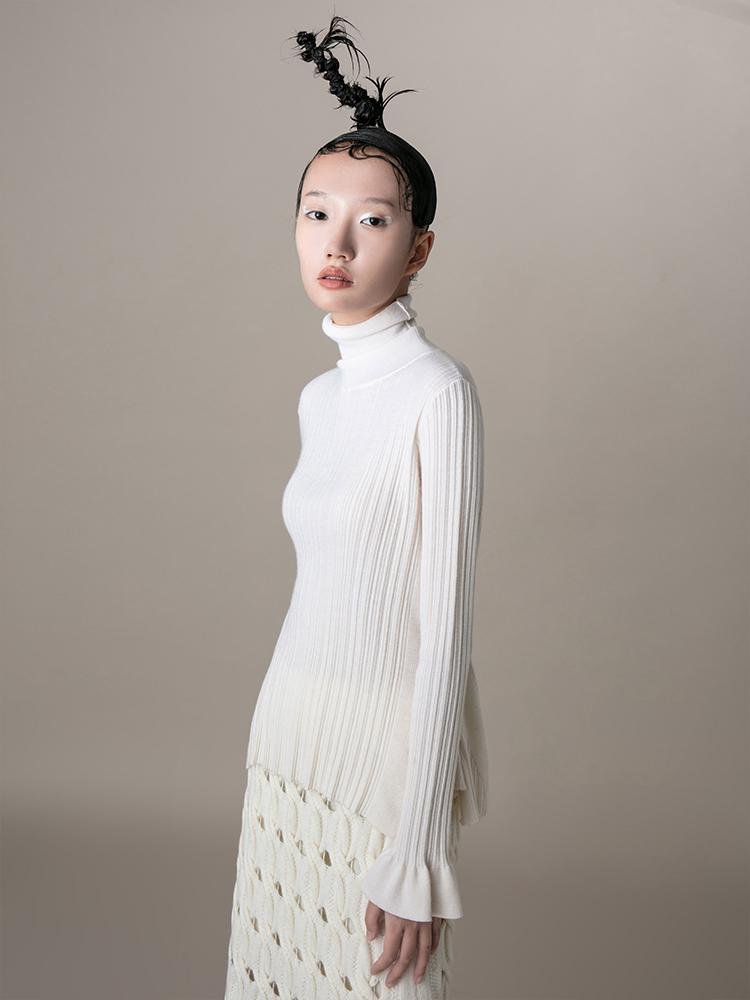 Knit Top With Ruff Sleeve - BLANCORE