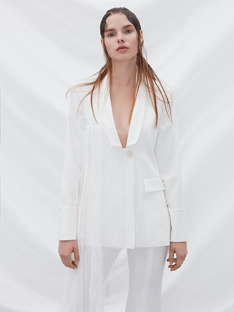 Lace Paneled Blazer - BLANCORE