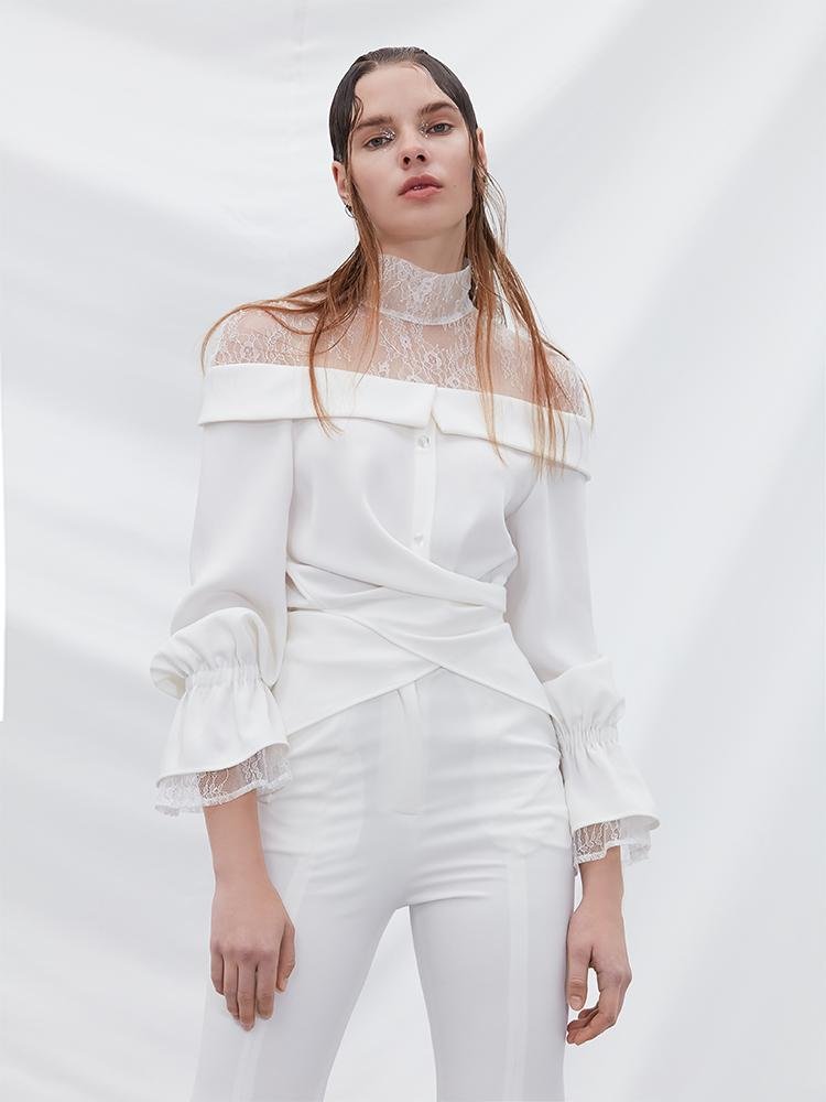 Lace Paneled Shirt - BLANCORE