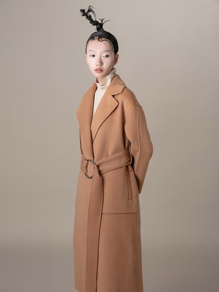 Lapel Coat With Metal Ring Belt - BLANCORE