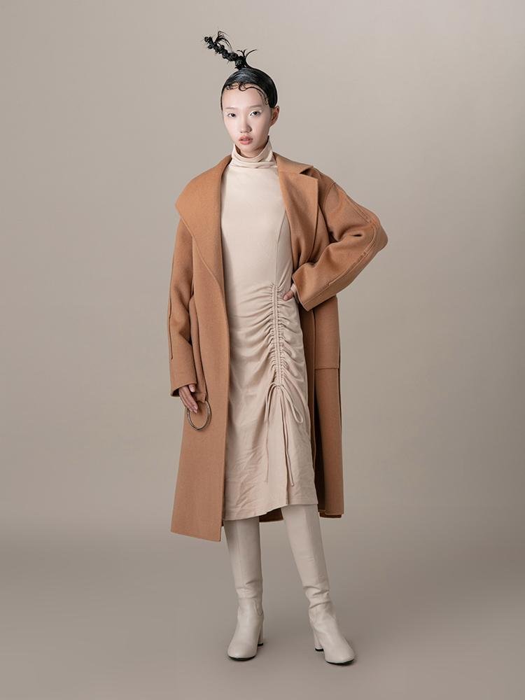 Lapel Coat With Metal Ring Belt - BLANCORE