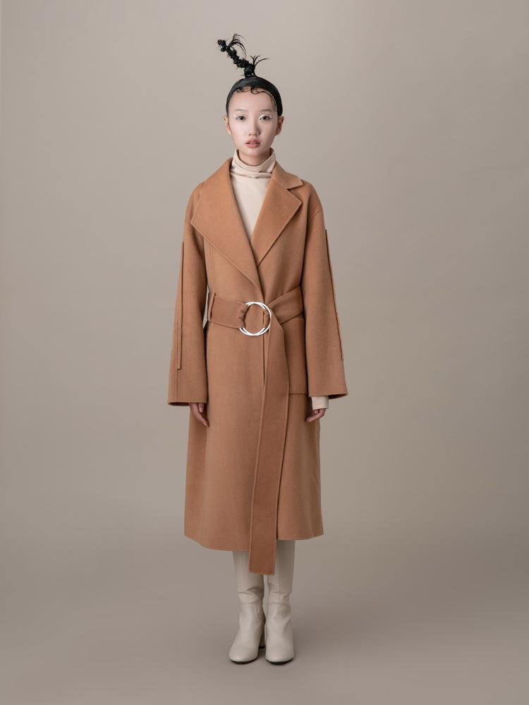 Lapel Coat With Metal Ring Belt - BLANCORE