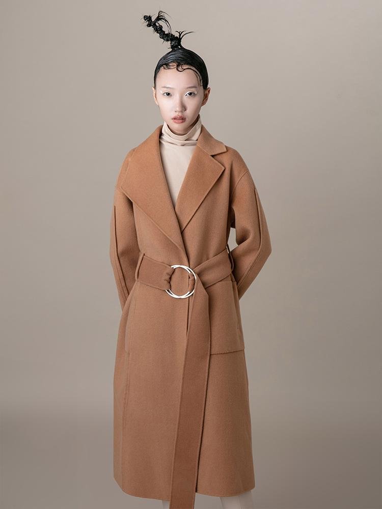 Lapel Coat With Metal Ring Belt - BLANCORE