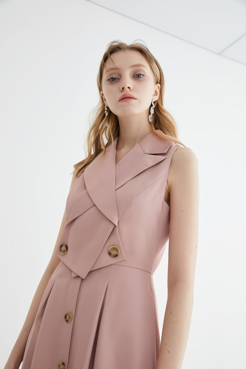Lapel Collar A-line Dress - BLANCORE