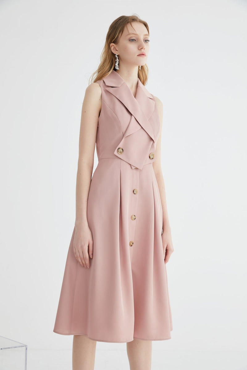 Lapel Collar A-line Dress - BLANCORE
