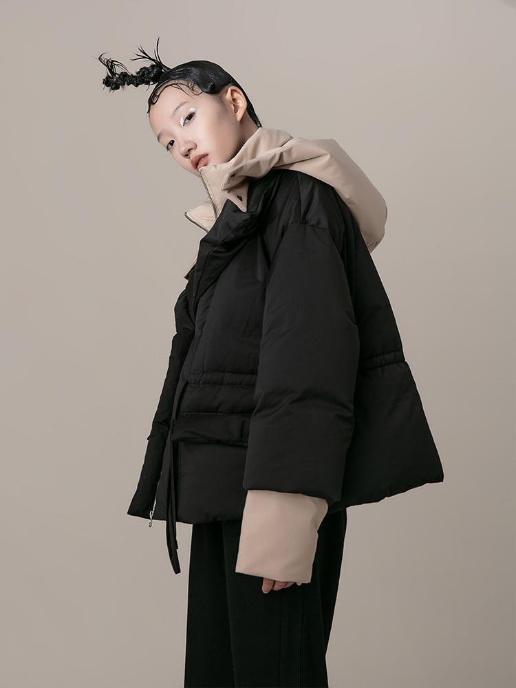 Layered Color Block Puffer Jacket - BLANCORE