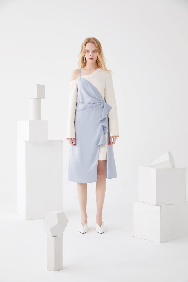 Layered Satin Wrap Dress - BLANCORE