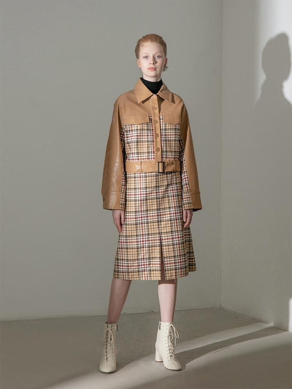 Leather Panel Plaid Jacket - BLANCORE