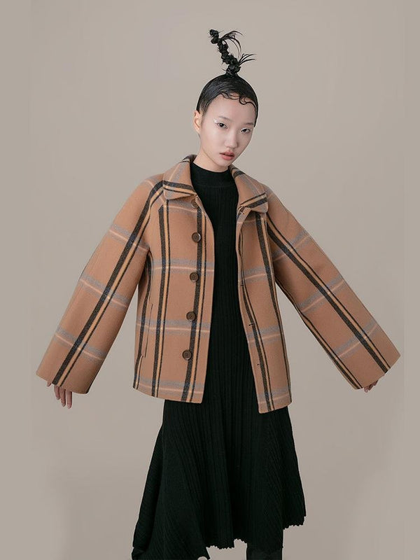 Leather Panel Plaid Jacket With “Corset” Belt - BLANCORE