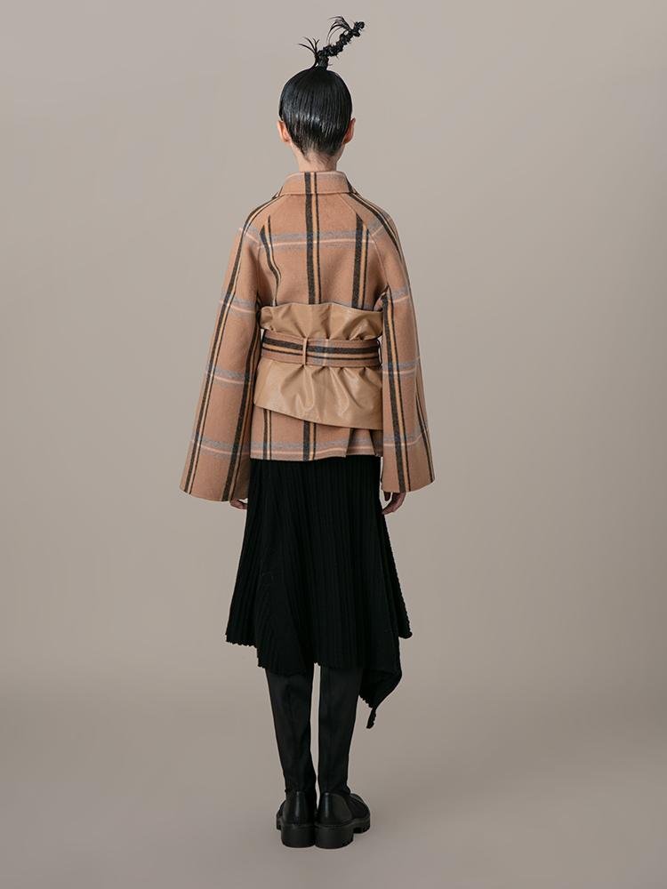 Leather Panel Plaid Jacket With “Corset” Belt - BLANCORE