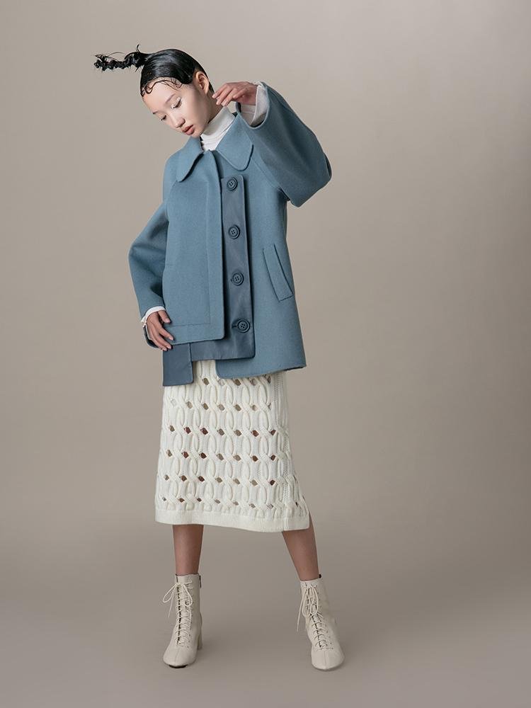 Leather Panel Wool Coat - BLANCORE