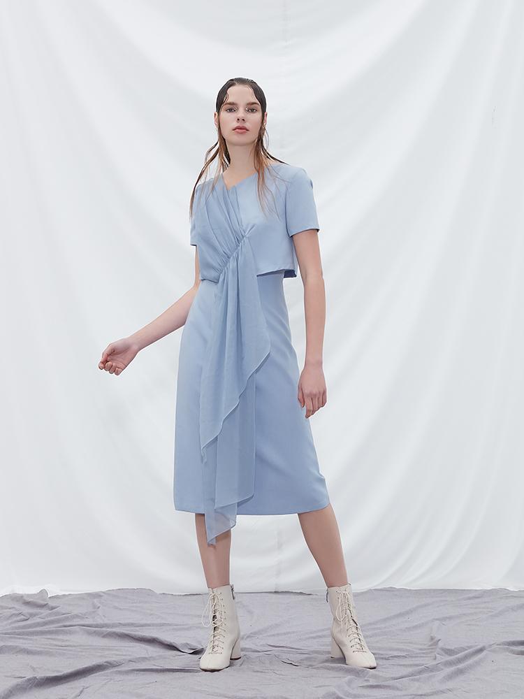 Mesh Panel Double Layer Dress - BLANCORE