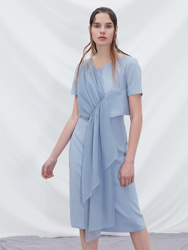 Mesh Panel Double Layer Dress - BLANCORE