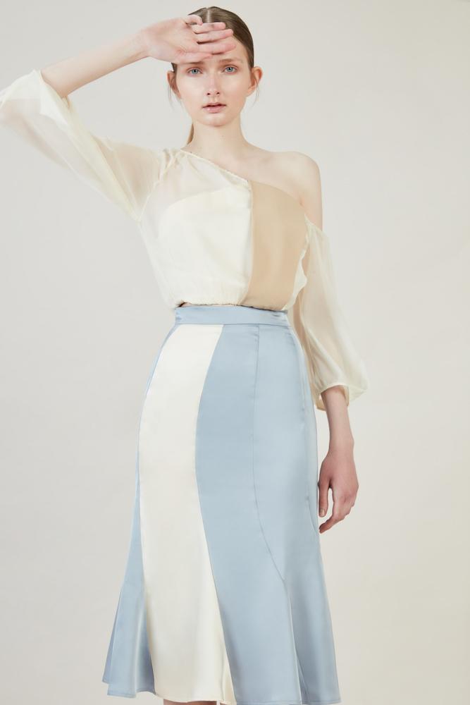 Mesh Paneled One Shoulder Top - BLANCORE