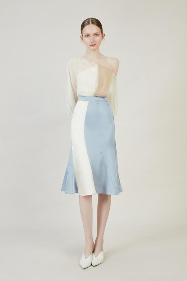 Mesh Paneled One Shoulder Top - BLANCORE