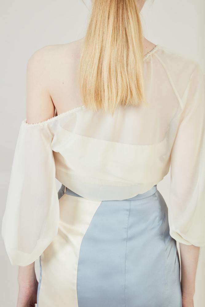 Mesh Paneled One Shoulder Top - BLANCORE