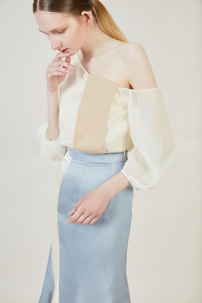 Mesh Paneled One Shoulder Top - BLANCORE