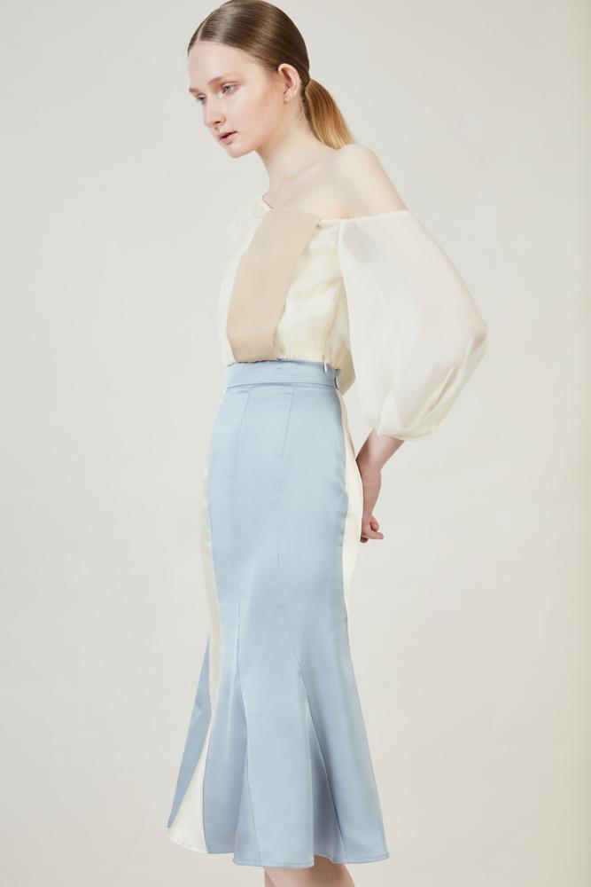 Mesh Paneled One Shoulder Top - BLANCORE