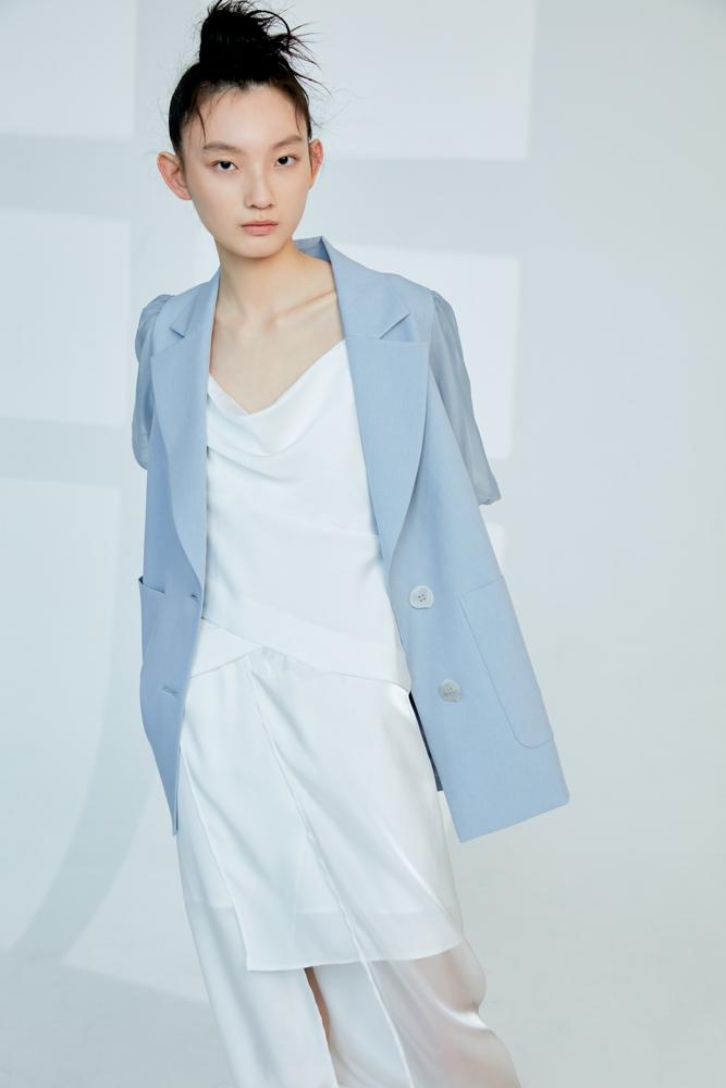 Mesh Paneled Puff Sleeve Outerwear - BLANCORE