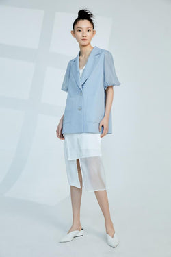Mesh Paneled Puff Sleeve Outerwear - BLANCORE
