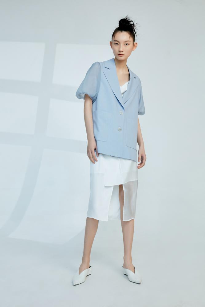 Mesh Paneled Puff Sleeve Outerwear - BLANCORE