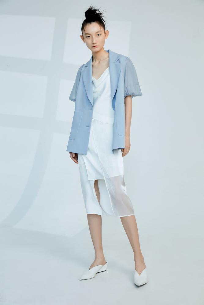 Mesh Paneled Puff Sleeve Outerwear - BLANCORE