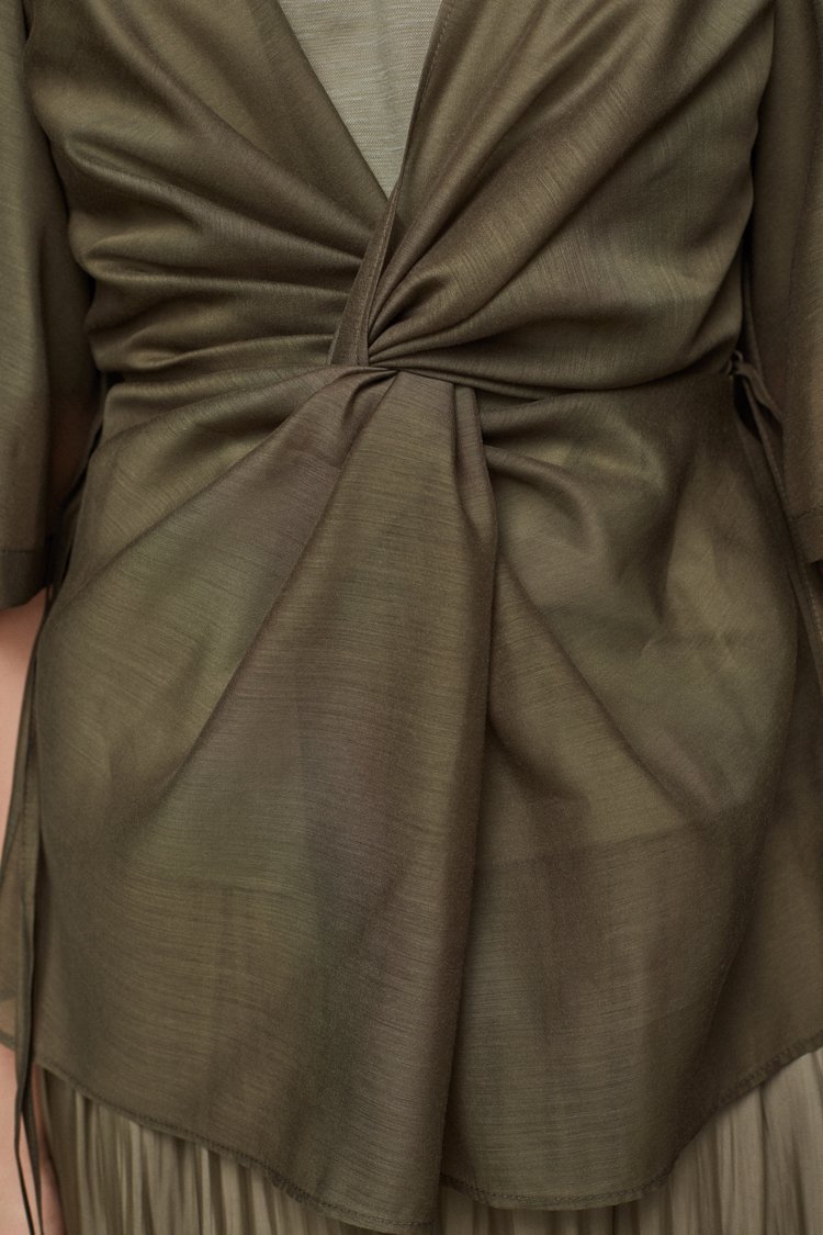 Mesh Paneled Top with Knotted Details - BLANCORE