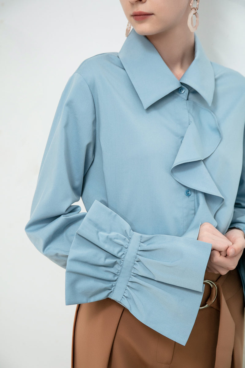 Mesh Panelled Frilled Shirt - BLANCORE