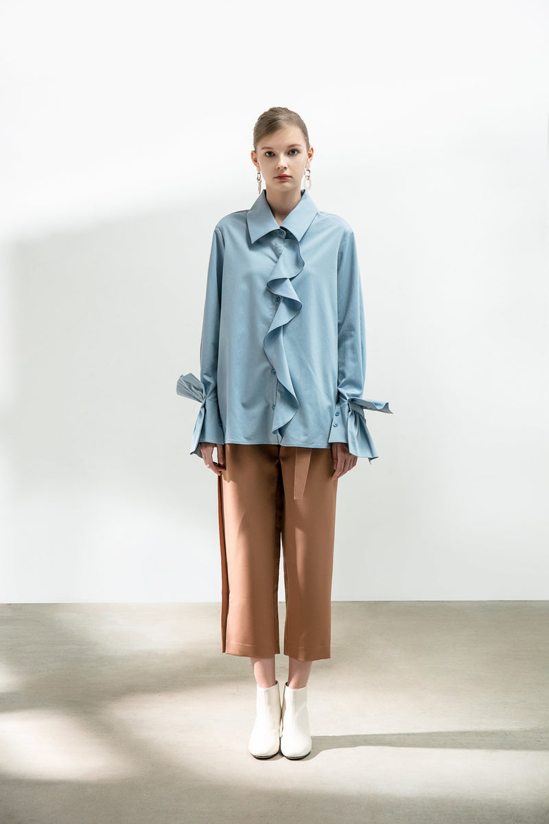 Mesh Panelled Frilled Shirt - BLANCORE
