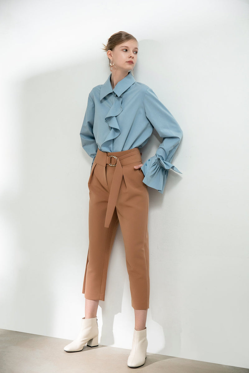 Mesh Panelled Frilled Shirt - BLANCORE