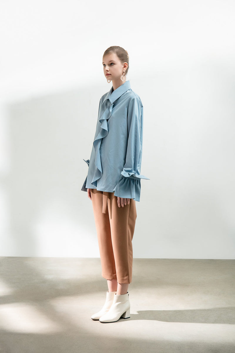 Mesh Panelled Frilled Shirt - BLANCORE