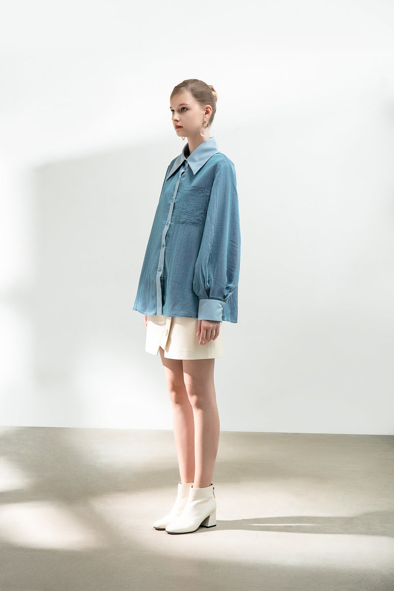 Mesh Panelled Shirt Lantern Sleeve - BLANCORE